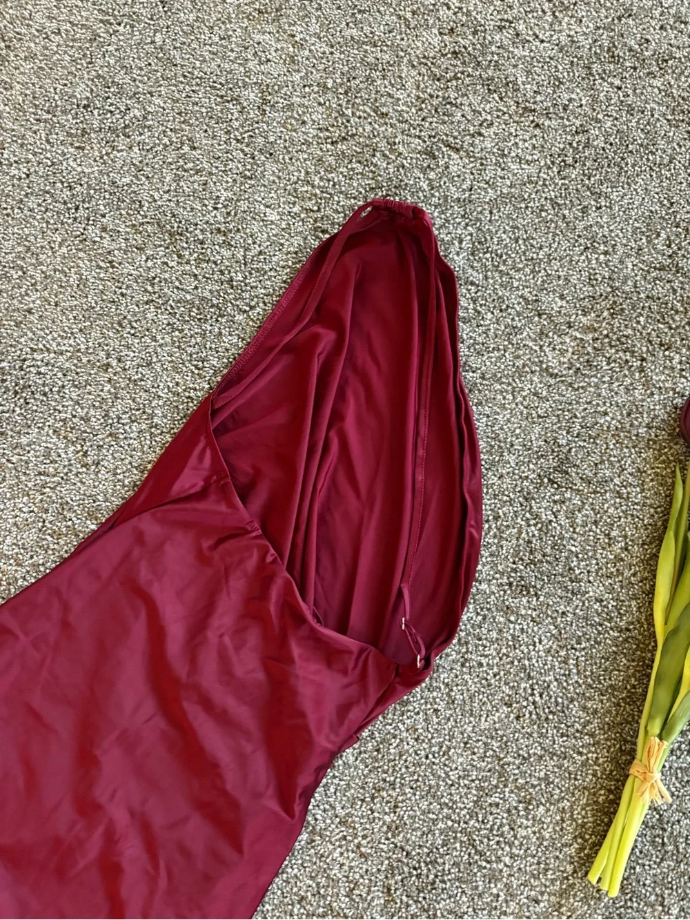 One-Shoulder Burgundy Satin Evening Dress